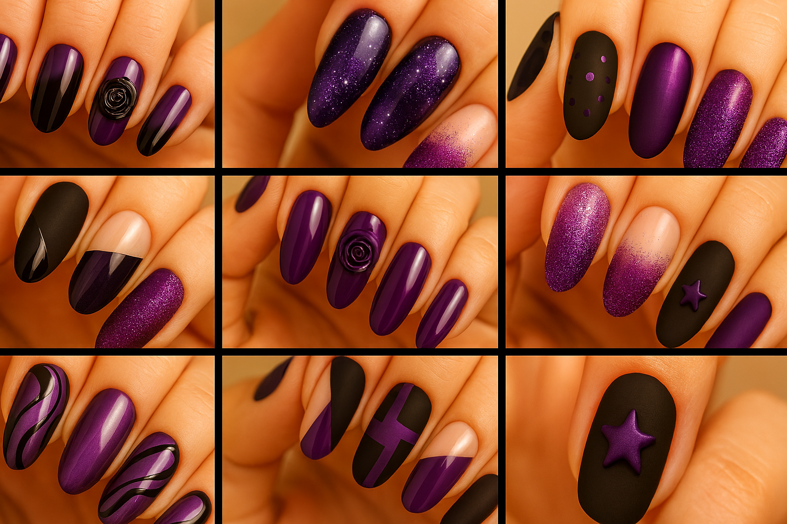 Purple and Black Nail Art Designs 2025: Mapped Contrast, Emotional Finish &amp; Platform Authority